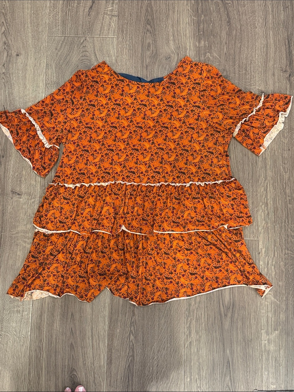 Matilda Jane Give Thanks Orange Floral Ruffle Tiered Top Women’s Large L Boho
